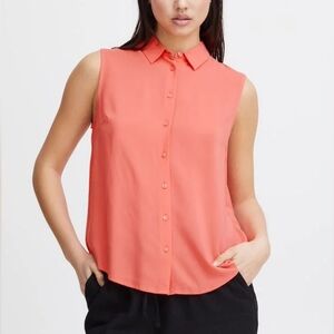 ICHI Ihmain Sleeveless Collared Top Shirt Blouse L